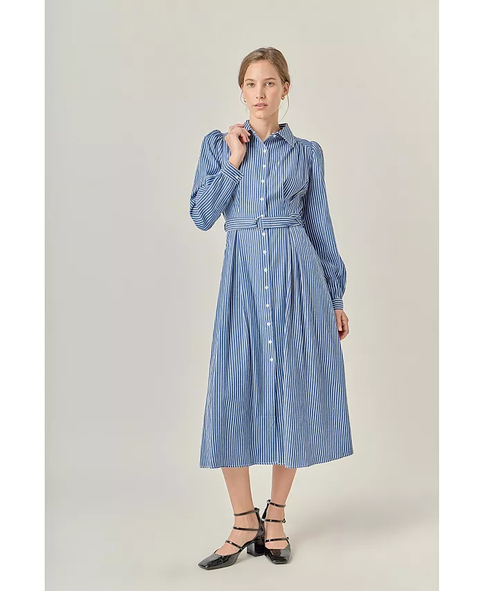 Женское платье-рубашка миди в полоску English Factory, синий
Женское платье-рубашка миди в полоску English Factory, синий