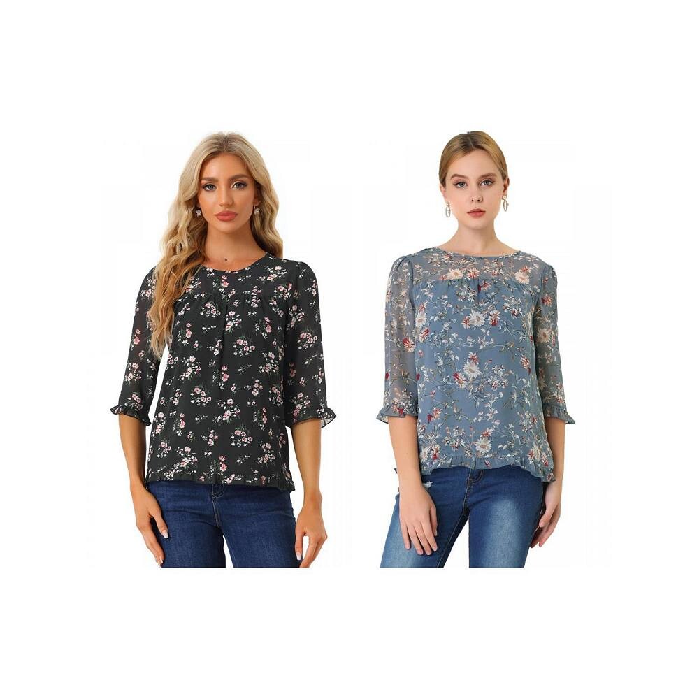 Комплект из 2 женских повседневных шифоновых блузок с рюшами и рукавами 3/4 с цветочным принтом ALLEGRA K, цвет Grey Blue Black Pink
Комплект из 2 женских повседневных шифоновых блузок с рюшами и рукавами 3/4 с цветочным принтом ALLEGRA K, цвет Grey Blue Black Pink