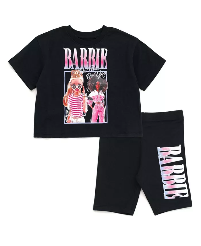 Детский комплект для девочек: укороченная футболка-боксер и шорты для велоспорта Barbie, черный
Детский комплект для девочек: укороченная футболка-боксер и шорты для велоспорта Barbie, черный
