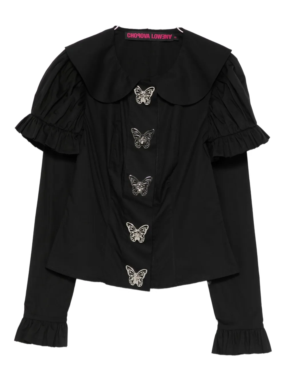 Рубашка с оборками и украшением в виде бабочек Chopova Lowena, черный 
Рубашка с оборками и украшением в виде бабочек Chopova Lowena, черный