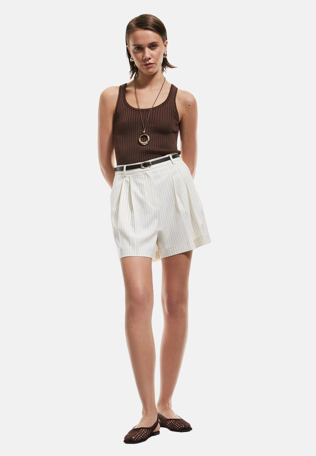 Шорты HIGH RISE STRIPED Koton, бежевый 
Шорты HIGH RISE STRIPED Koton, бежевый