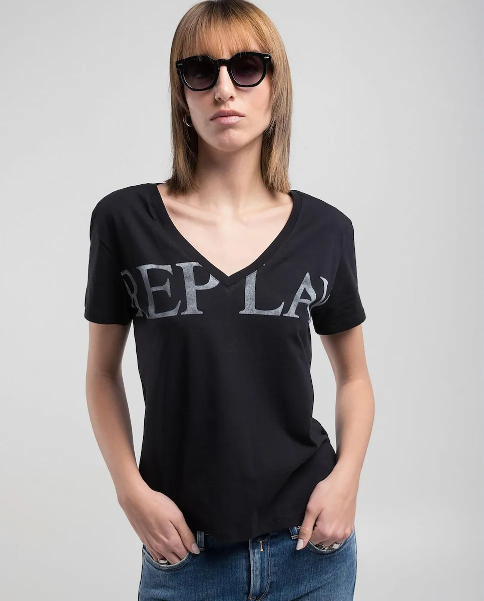Женская футболка с короткими рукавами и V-образным вырезом Replay, черный
Женская футболка с короткими рукавами и V-образным вырезом Replay, черный