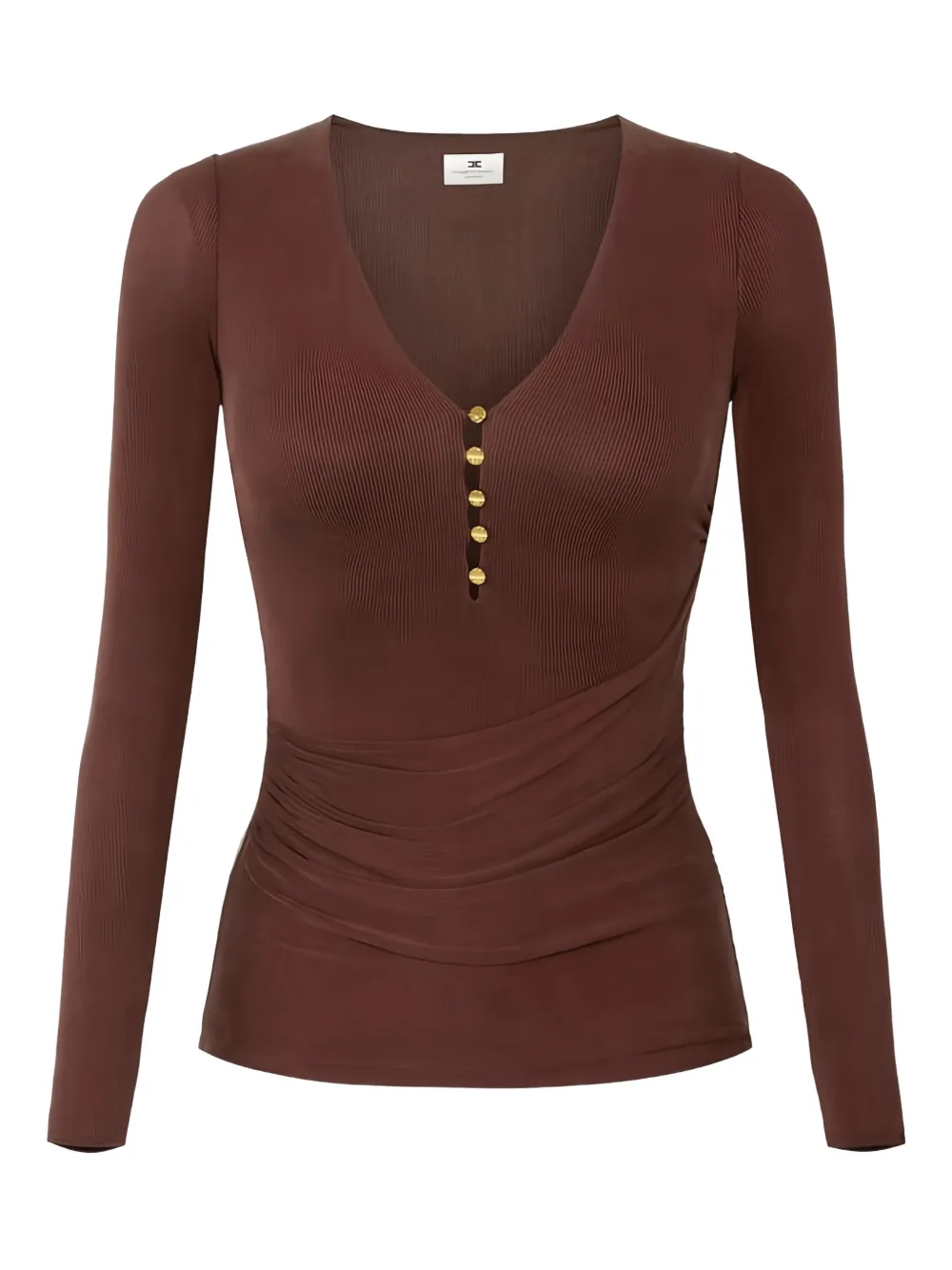 Футболка с длинными рукавами и драпировкой на пуговицах Elisabetta Franchi, коричневый 
Футболка с длинными рукавами и драпировкой на пуговицах Elisabetta Franchi, коричневый