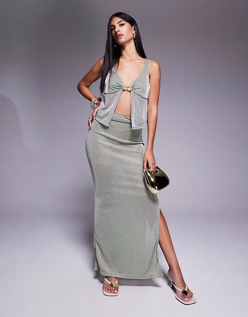 Юбка макси с блестками и разрезами по бокам, цвет хаки Missyempire
Юбка макси с блестками и разрезами по бокам, цвет хаки Missyempire