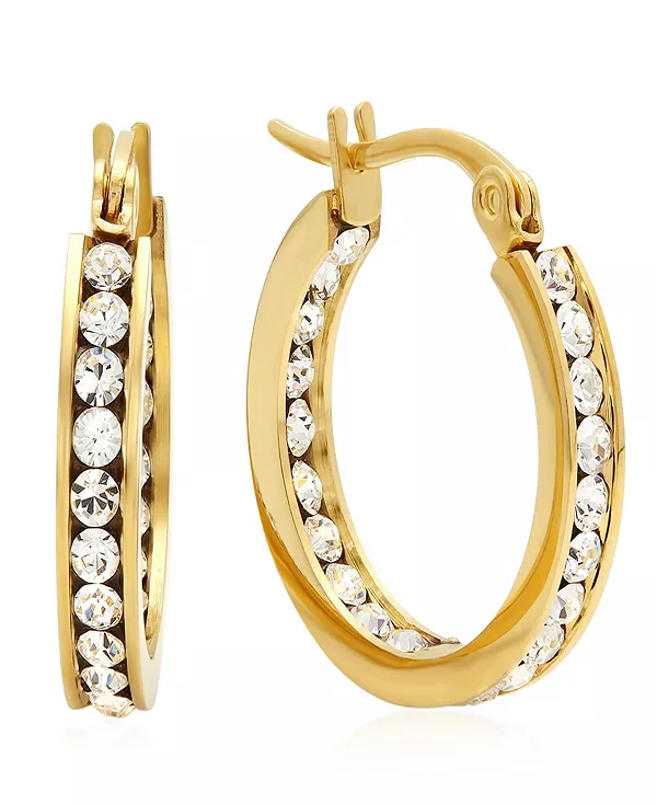 Женские серьги-кольца из нержавеющей стали, украшенные кристаллами Swarovski Steeltime, gold
Женские серьги-кольца из нержавеющей стали, украшенные кристаллами Swarovski Steeltime, gold