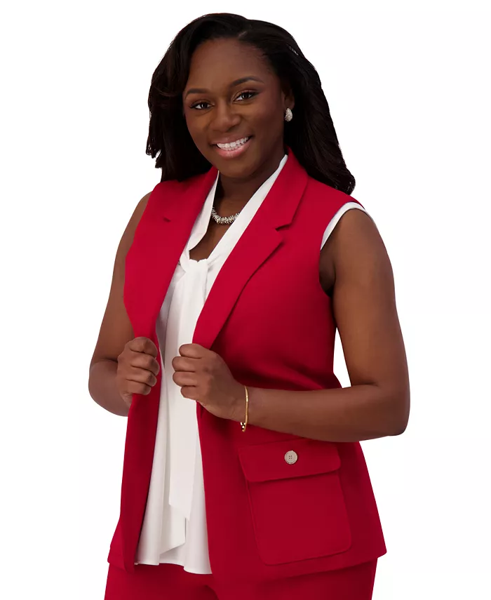 Жилет с вырезом и открытой передней частью Regular & Plus Sizes Kasper, красный 
Жилет с вырезом и открытой передней частью Regular & Plus Sizes Kasper, красный