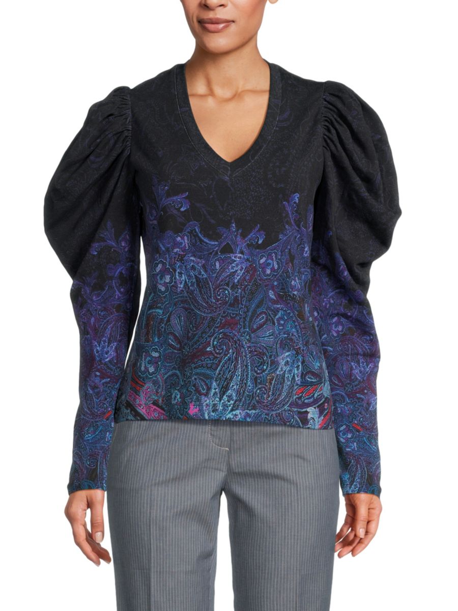 Топ с рукавами-буфами и узором пейсли от Kiera Robert Graham, черный
Топ с рукавами-буфами и узором пейсли от Kiera Robert Graham, черный