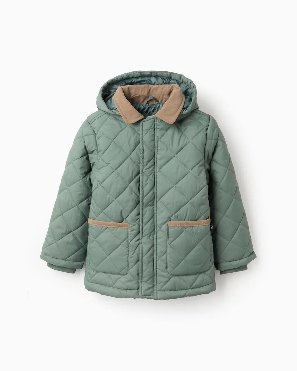 Детская стеганая парка с капюшоном, который можно снять Zippy, темно-зеленый