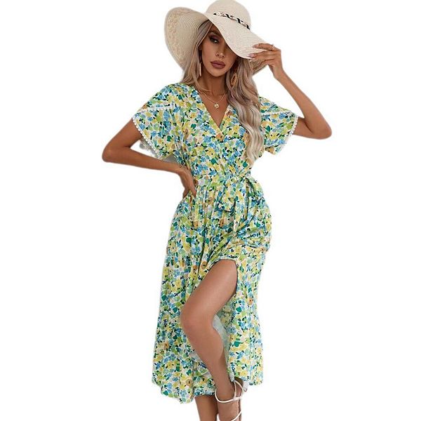 Женское бохемское платье с цветочным принтом, v-образным вырезом, коротким рукавом и разрезом Yesfashion, Green
Женское бохемское платье с цветочным принтом, v-образным вырезом, коротким рукавом и разрезом Yesfashion, Green