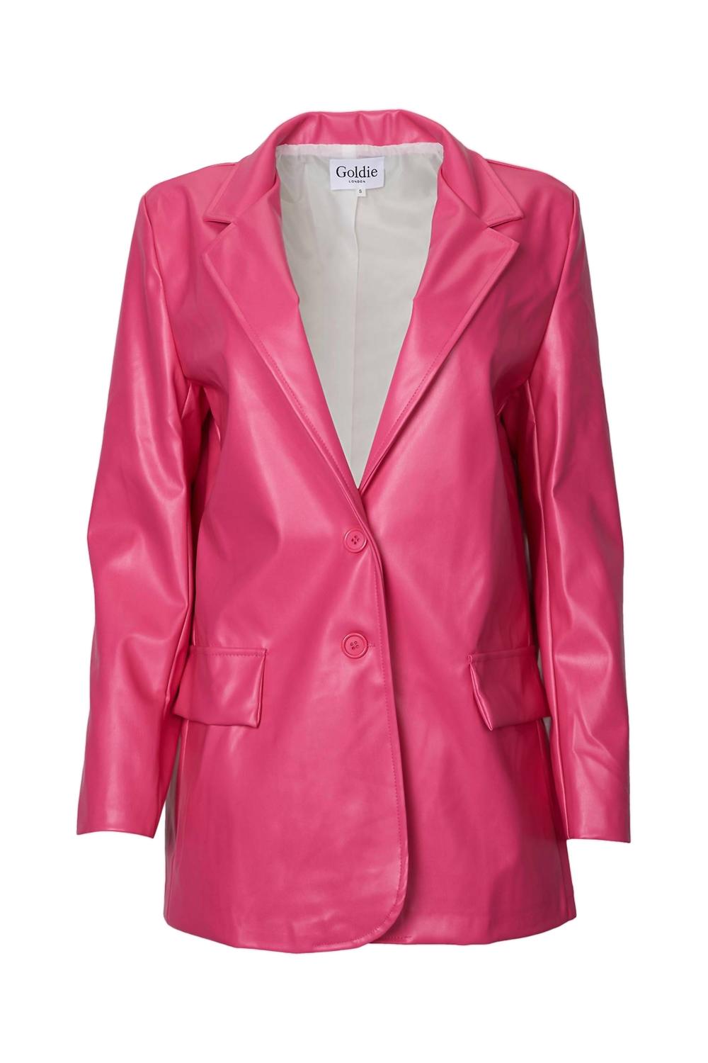 Оверсайз однобортный блейзер из веганской кожи в ярко-розовом цвете Goldie LONDON
Оверсайз однобортный блейзер из веганской кожи в ярко-розовом цвете Goldie LONDON