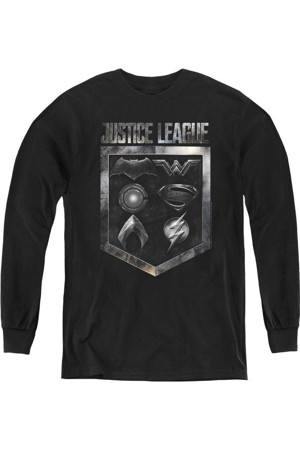Футболка с длинным рукавом для подростков "Щит эмблем Лиги Справедливости" Gildan, черный 
Футболка с длинным рукавом для подростков "Щит эмблем Лиги Справедливости" Gildan, черный