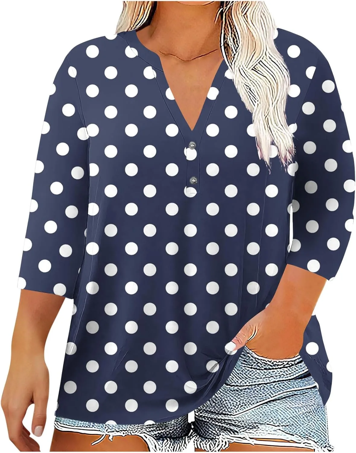 Женская блузка с рукавом 3/4 и V-образным вырезом Plus Size в горошек bawilom
Женская блузка с рукавом 3/4 и V-образным вырезом Plus Size в горошек bawilom