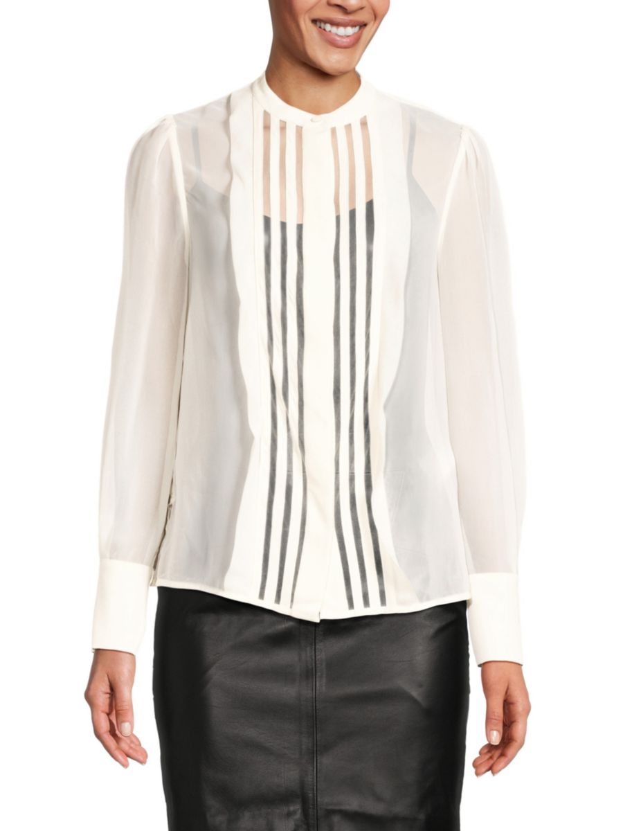 Блузка с вырезами из сетки и полосками на воротнике-стойке Reiss, кремовый
Блузка с вырезами из сетки и полосками на воротнике-стойке Reiss, кремовый