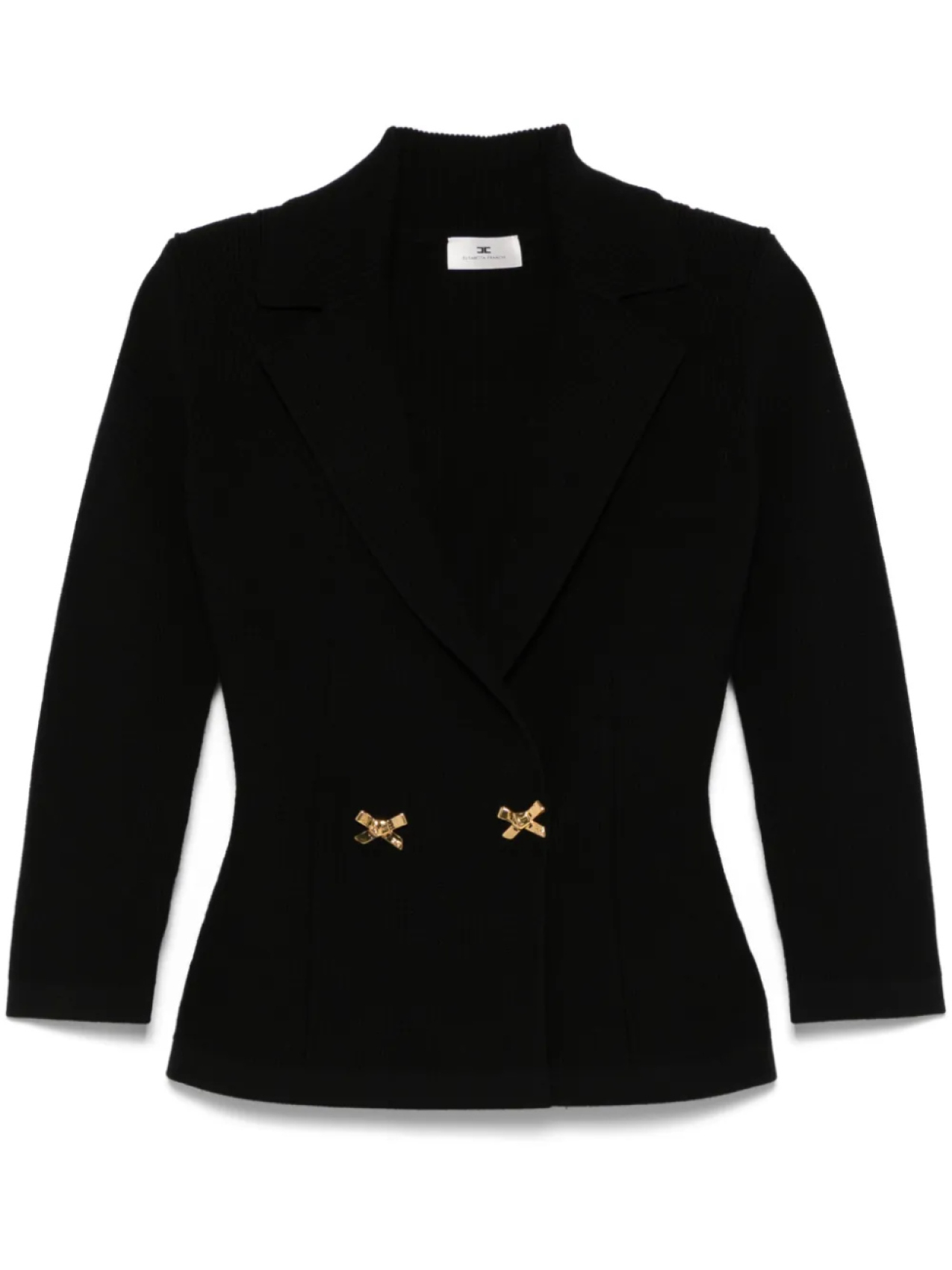 Вязаный блейзер Elisabetta Franchi с драгоценными бантами, черный 
Вязаный блейзер Elisabetta Franchi с драгоценными бантами, черный