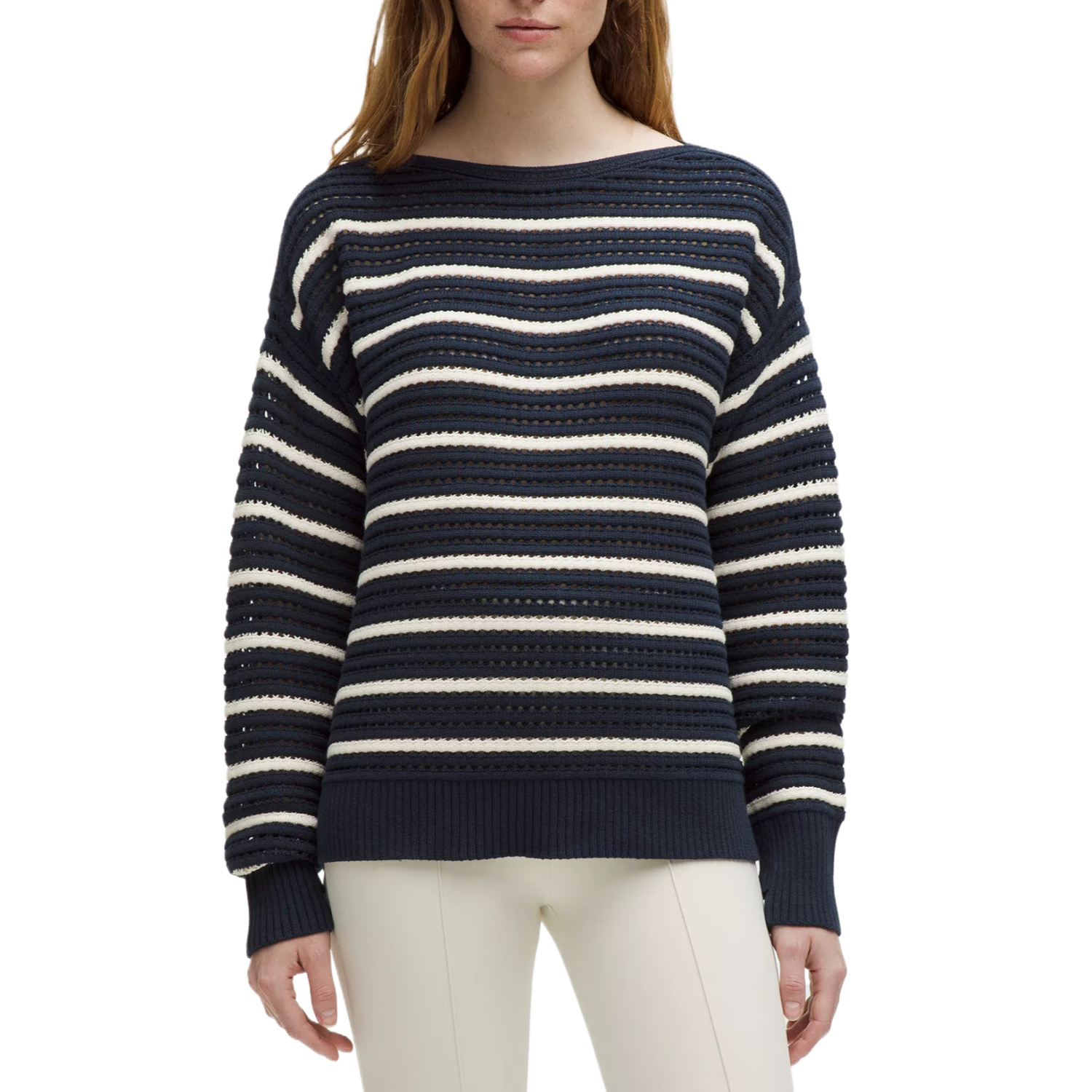 Хлопковый вязаный пуловер женский Lululemon, синий/светло-слоновая кость
Хлопковый вязаный пуловер женский Lululemon, синий/светло-слоновая кость