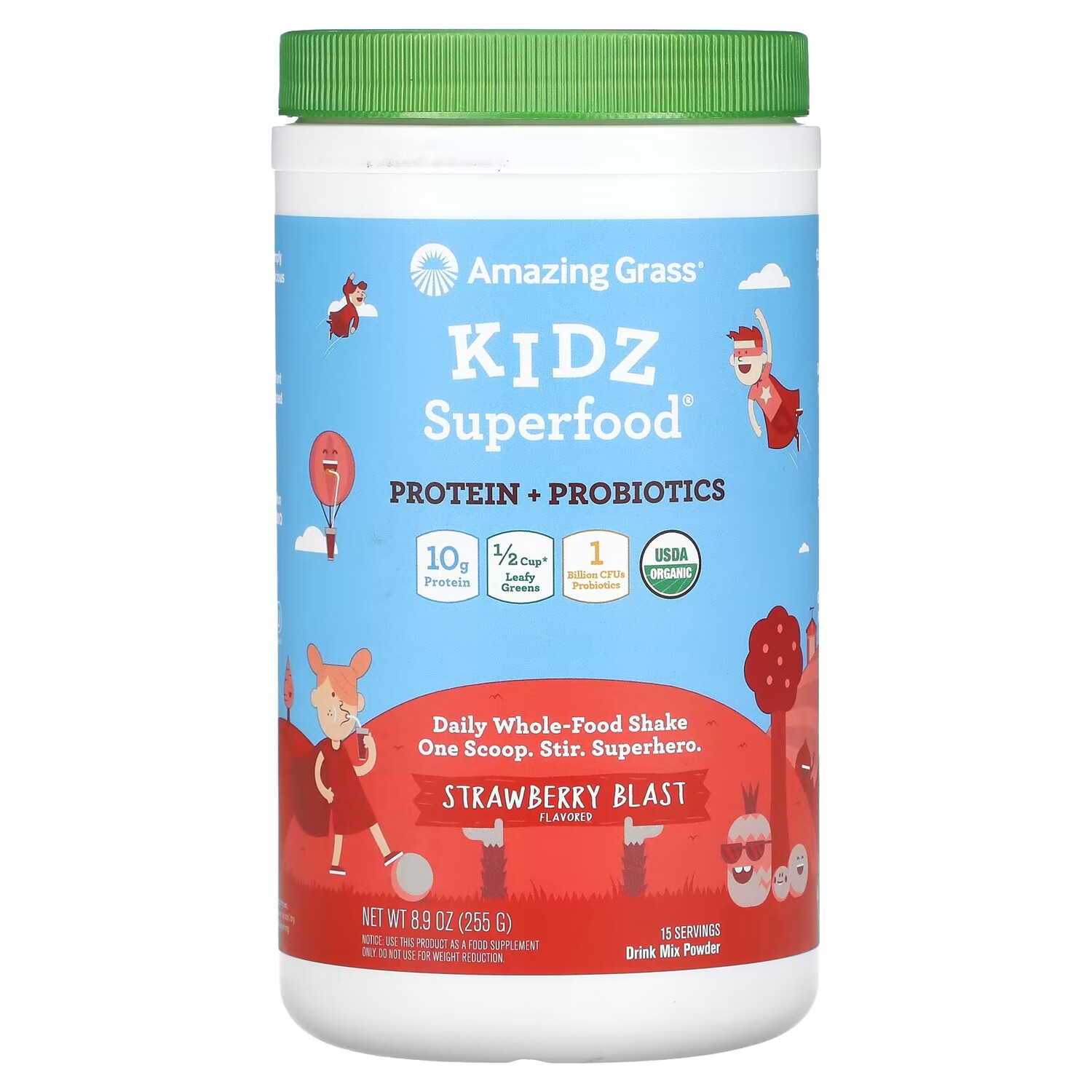 Порошковая смесь Amazing Grass Kidz Superfood Protein + пробиотики StRawberry Blast, 255 г 
Порошковая смесь Amazing Grass Kidz Superfood Protein + пробиотики StRawberry Blast, 255 г