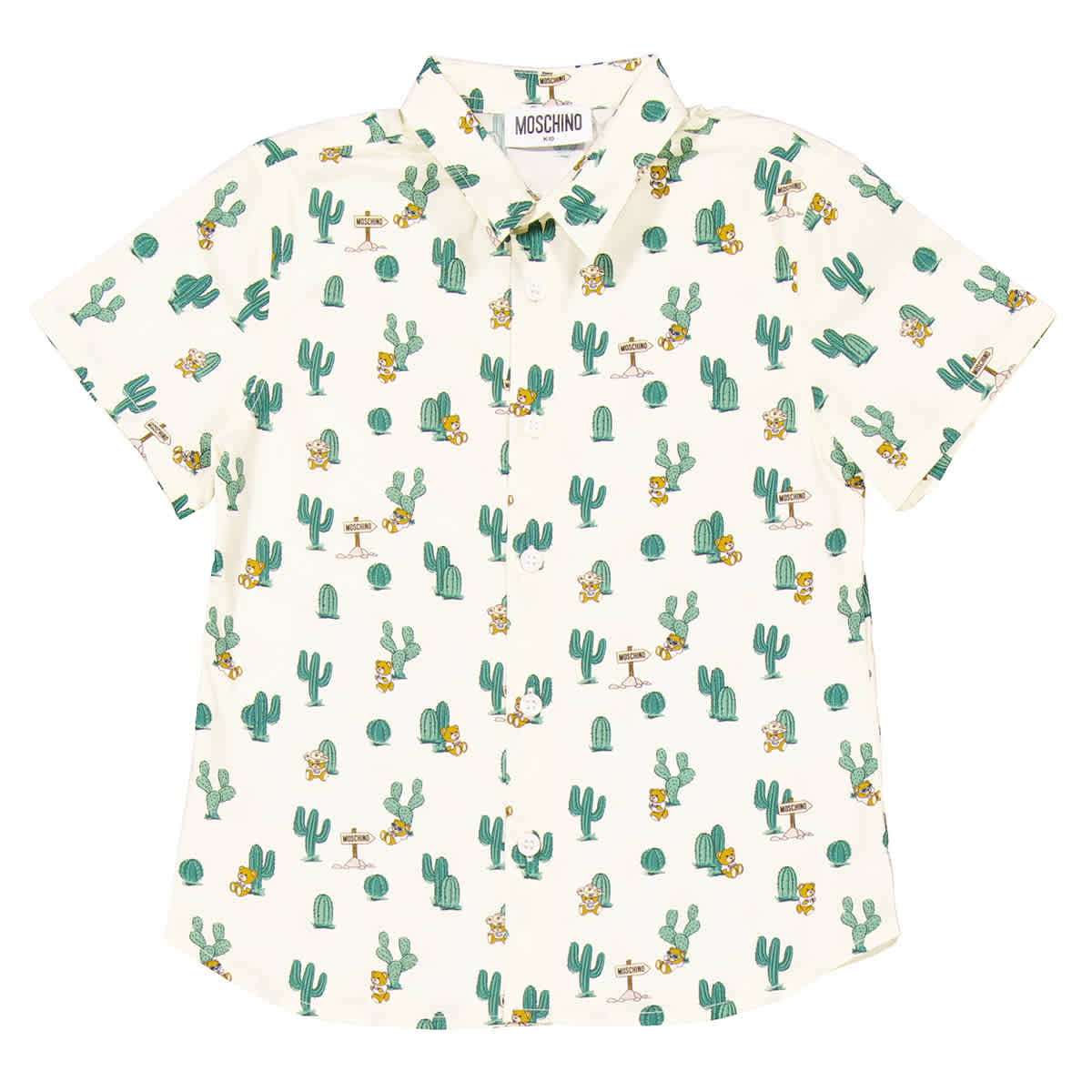 Moschino Мальчики Хлопковая рубашка с принтом кактуса и плюшевого мишки, белый
Moschino Мальчики Хлопковая рубашка с принтом кактуса и плюшевого мишки, белый