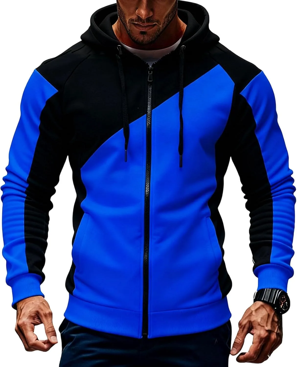 Мужская худи с молнией — контрастная облегающая толстовка с капюшоном на осень и зиму
Мужская худи с молнией — контрастная облегающая толстовка с капюшоном на осень и зиму