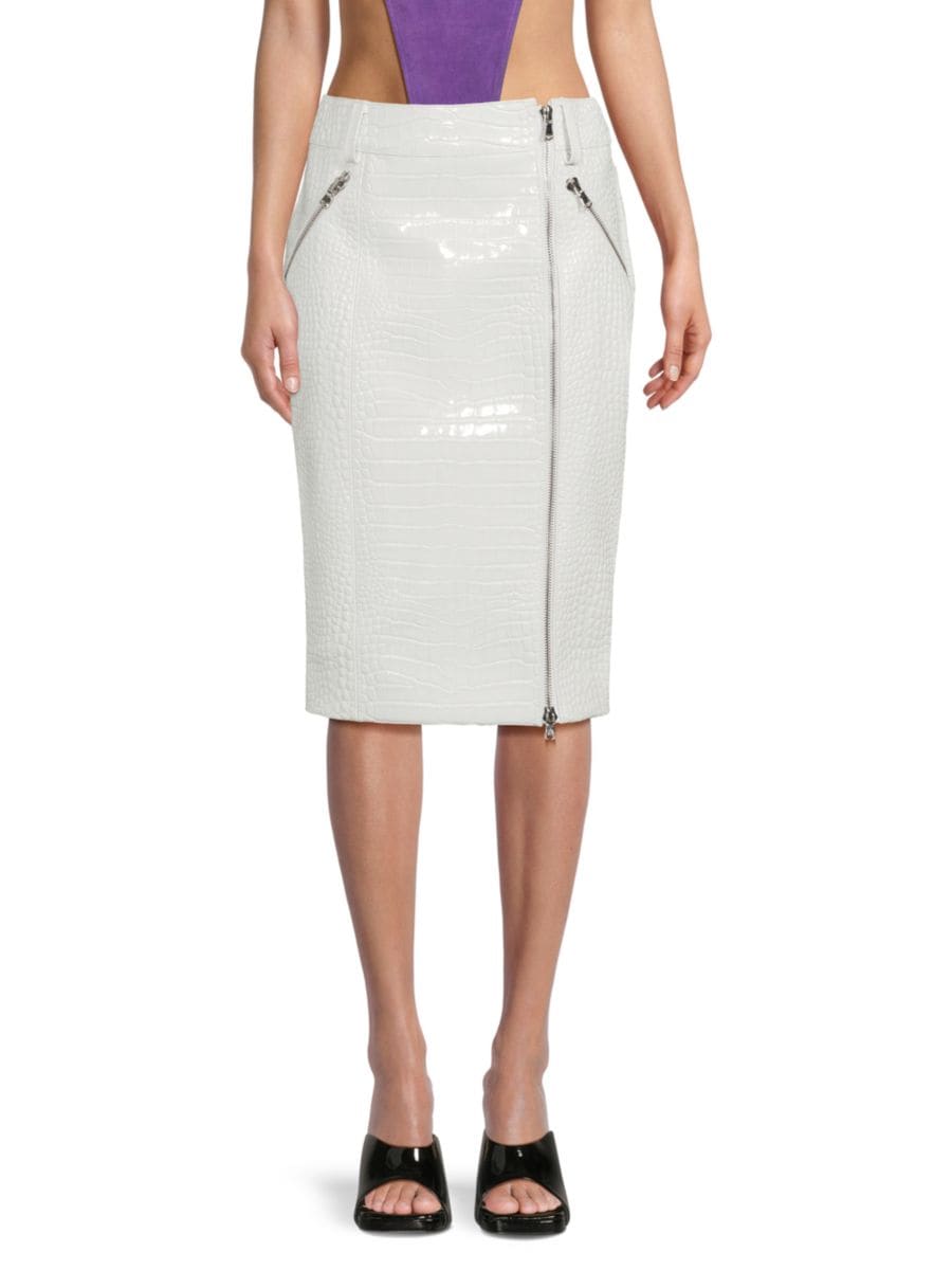 Юбка на молнии из кожи с тиснением под крокодила LaQuan Smith, белый
Юбка на молнии из кожи с тиснением под крокодила LaQuan Smith, белый