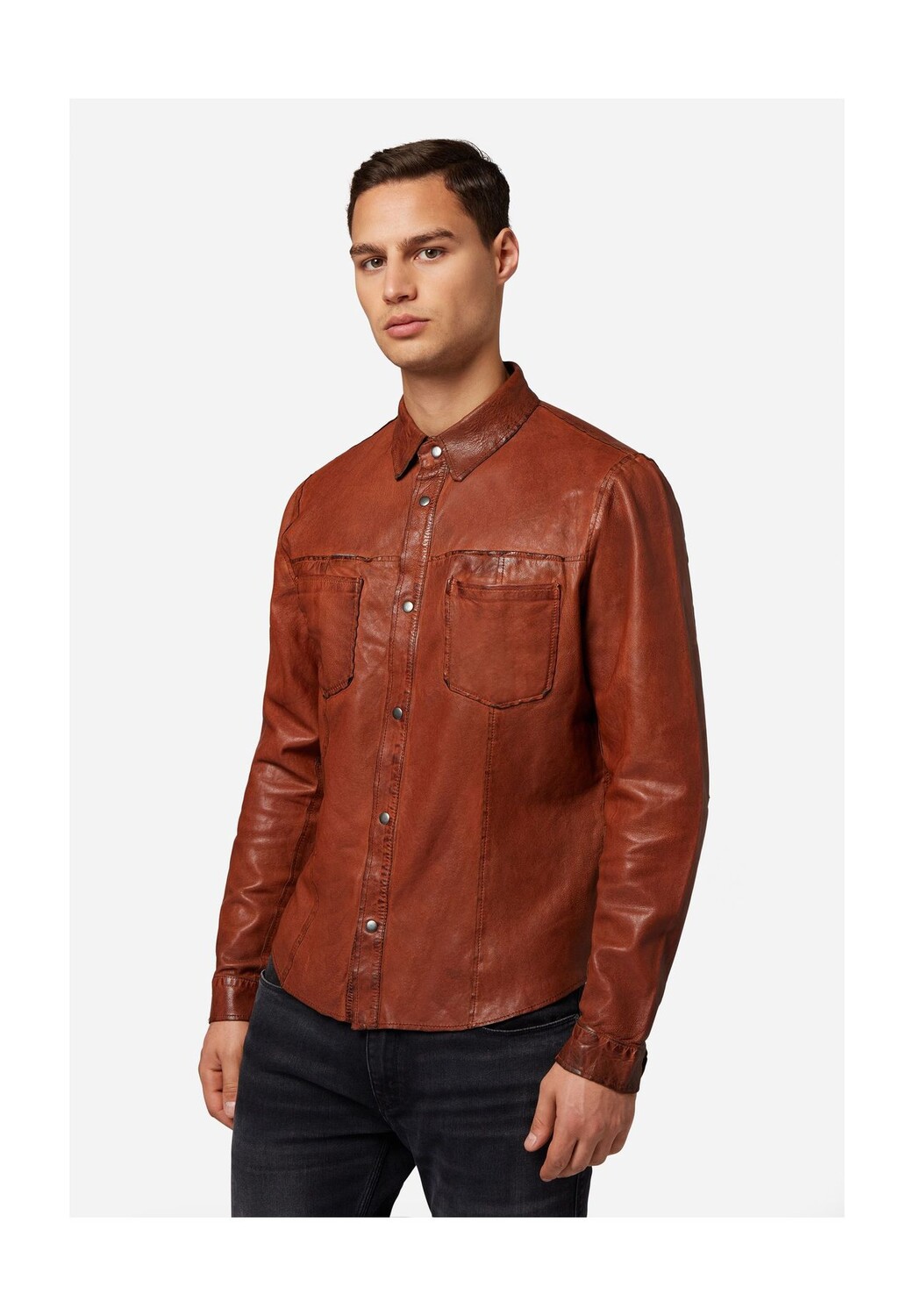 Мужская кожаная рубашка - обратная рубашка, двусторонняя кожаная рубашка RICANO, цвет Cognac
Мужская кожаная рубашка - обратная рубашка, двусторонняя кожаная рубашка RICANO, цвет Cognac