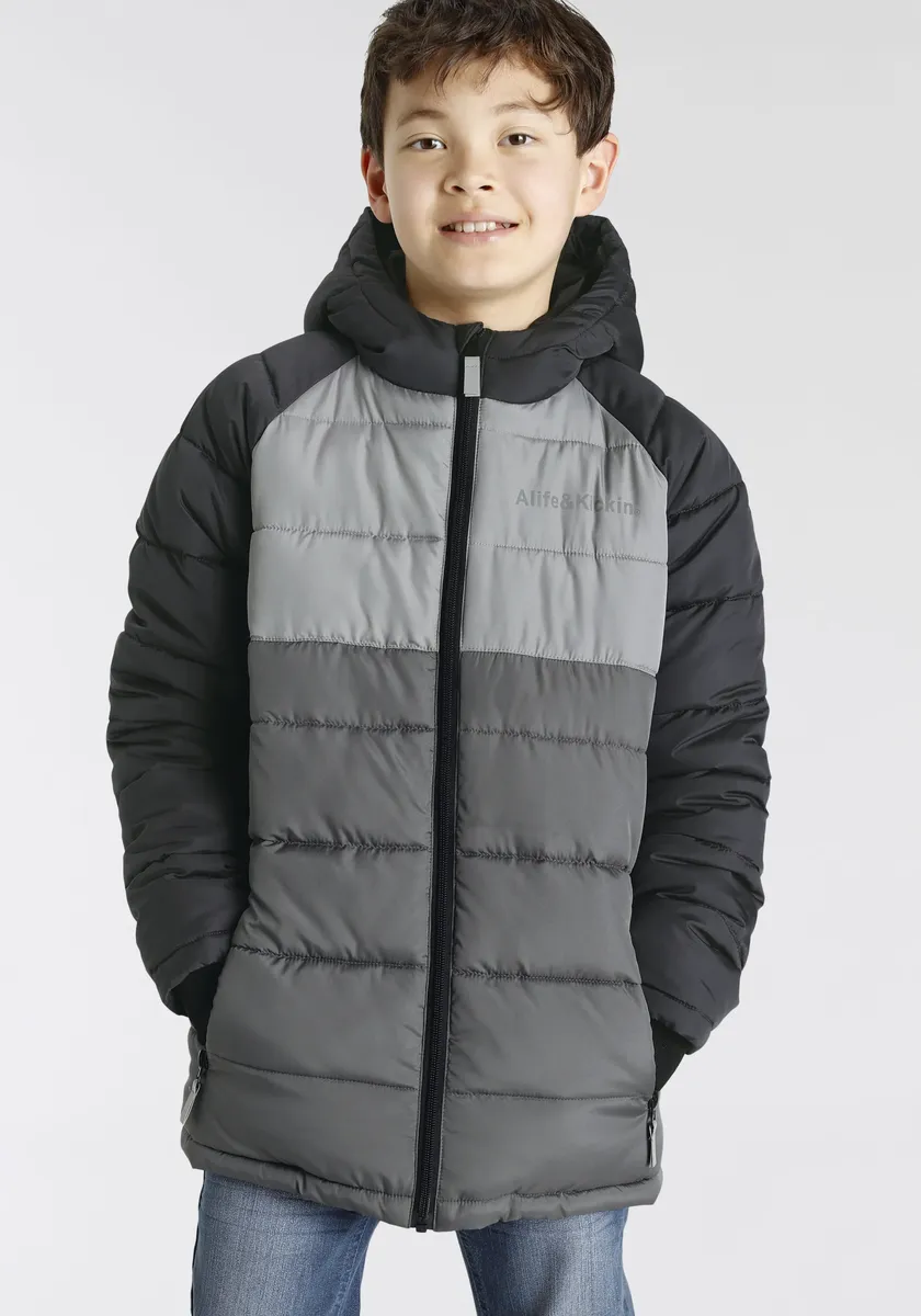 Стеганая куртка Alife & Kickin "в стиле колор-блок", с капюшоном, со светоотражающими деталями и стильной стежкой, черный