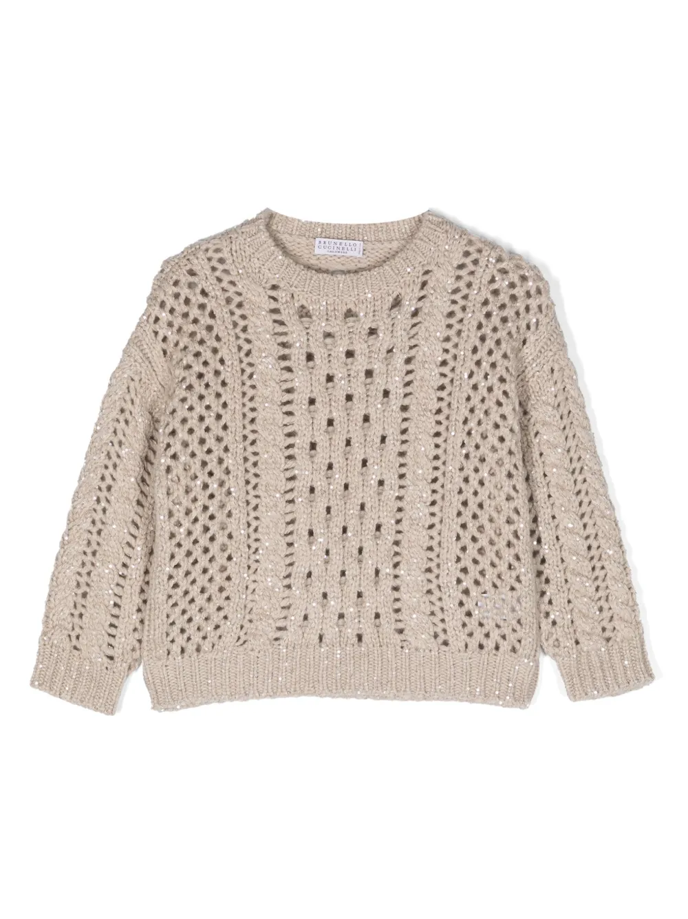 Свитер рыхлой вязки с пайетками Brunello Cucinelli Kids, нейтральный
Свитер рыхлой вязки с пайетками Brunello Cucinelli Kids, нейтральный