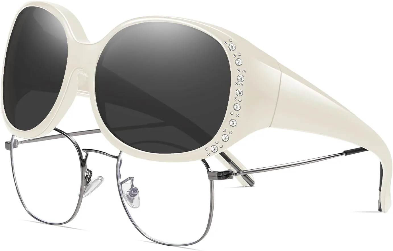 Женские поляризованные солнцезащитные очки HAOLOTA с блестками, солнцезащитные очки для коррекции зрения, защита от УФ-излучения UV400, L Size White Frame Grey Lens
Женские поляризованные солнцезащитные очки HAOLOTA с блестками, солнцезащитные очки для коррекции зрения, защита от УФ-излучения UV400, L Size White Frame Grey Lens