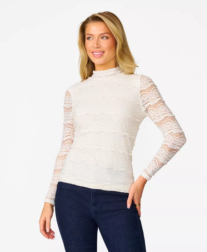 Женский топ с кружевом и оборками, эластичный, с воротником-стойкой Cable & Gauge, белый
Женский топ с кружевом и оборками, эластичный, с воротником-стойкой Cable & Gauge, белый