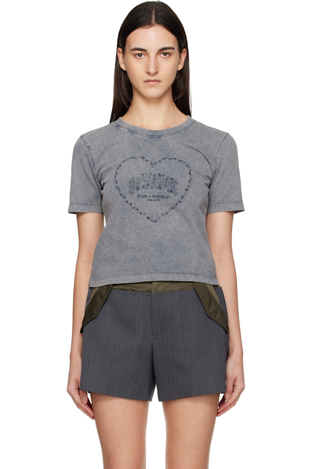 Ganni Укороченная футболка с сердечком, серого цвета, с эффектом потертости
Ganni Укороченная футболка с сердечком, серого цвета, с эффектом потертости
