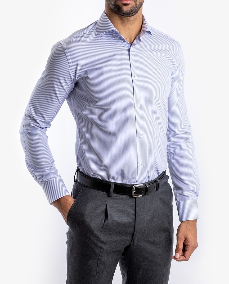 Мужская узкая хлопковая рубашка в голубую полоску Wickett Jones, светло-синий
Мужская узкая хлопковая рубашка в голубую полоску Wickett Jones, светло-синий