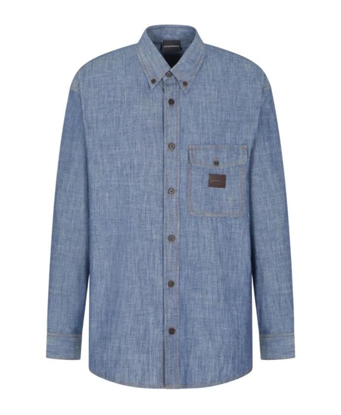 Хлопковая рубашка с логотипом Emporio Armani, синий
Хлопковая рубашка с логотипом Emporio Armani, синий