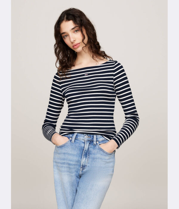 Лонгслив женский Tommy Jeans облегающего кроя в полоску, сине-белый
Лонгслив женский Tommy Jeans облегающего кроя в полоску, сине-белый