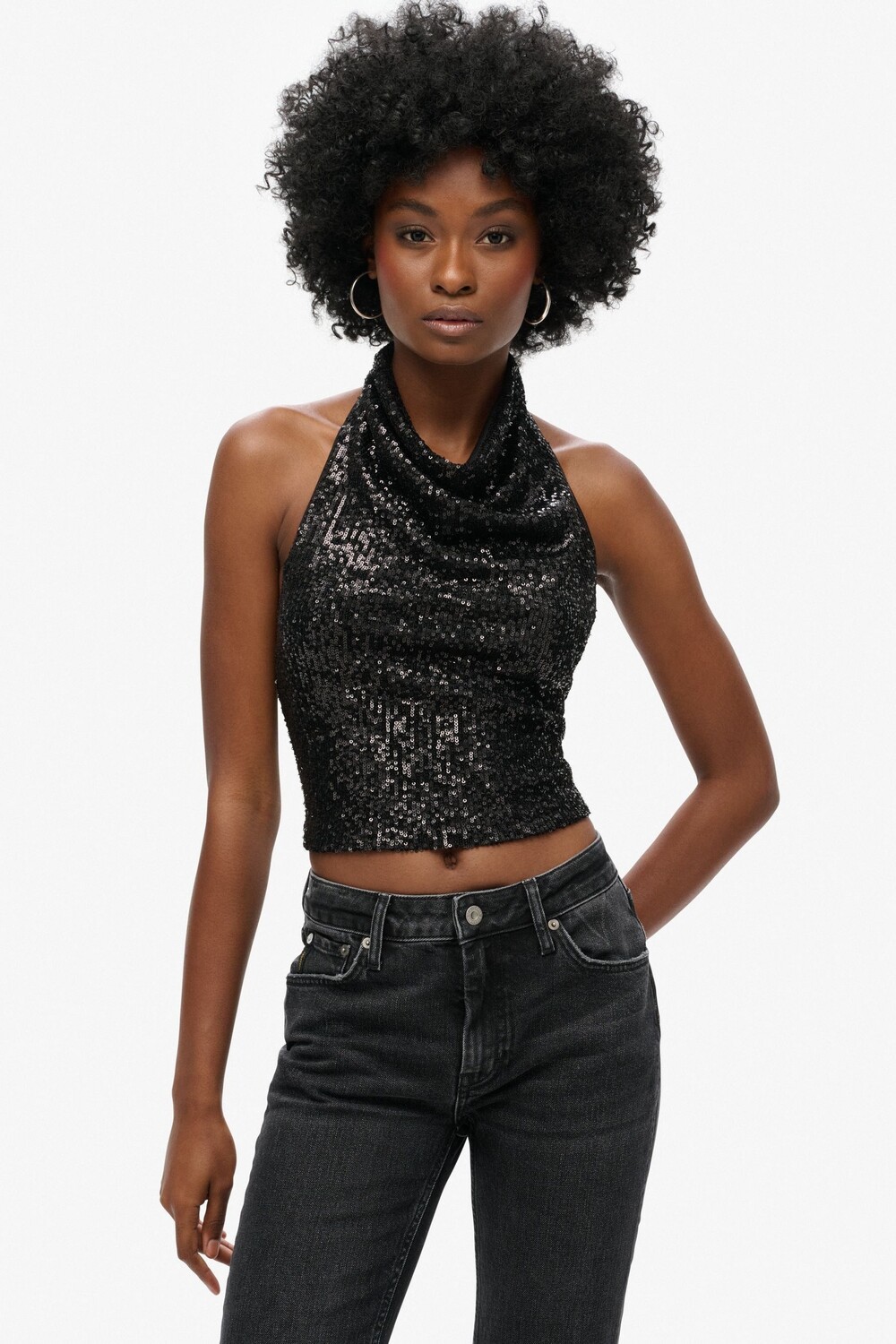 Блузка с воротником халтер и пайетками Superdry, черный
Блузка с воротником халтер и пайетками Superdry, черный