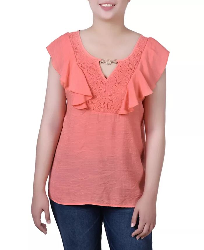 Миниатюрная блузка без рукавов с развевающейся кокеткой NY Collection, синий
Миниатюрная блузка без рукавов с развевающейся кокеткой NY Collection, синий