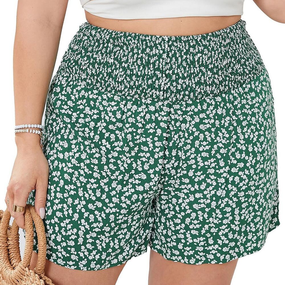 Женские удобные шорты больших размеров, эластичные повседневные летние плиссированные шорты с высокой талией для отдыха Kojooin, цвет Dark Green Floral 
Женские удобные шорты больших размеров, эластичные повседневные летние плиссированные шорты с высокой талией для отдыха Kojooin, цвет Dark Green Floral