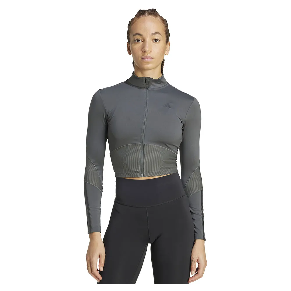 Толстовка спортивная adidas Hyperglam Rib Zip Thru Cover Up full zip, серый 
Толстовка спортивная adidas Hyperglam Rib Zip Thru Cover Up full zip, серый