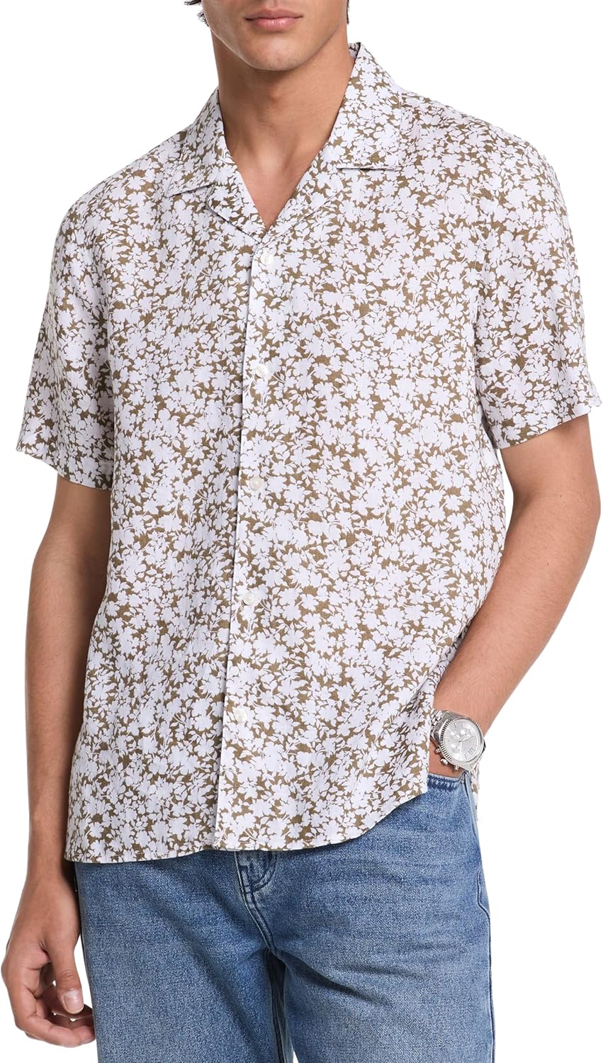 Michael Kors Мужская короткая рубашка свободного кроя из льна, Safari Green
Michael Kors Мужская короткая рубашка свободного кроя из льна, Safari Green