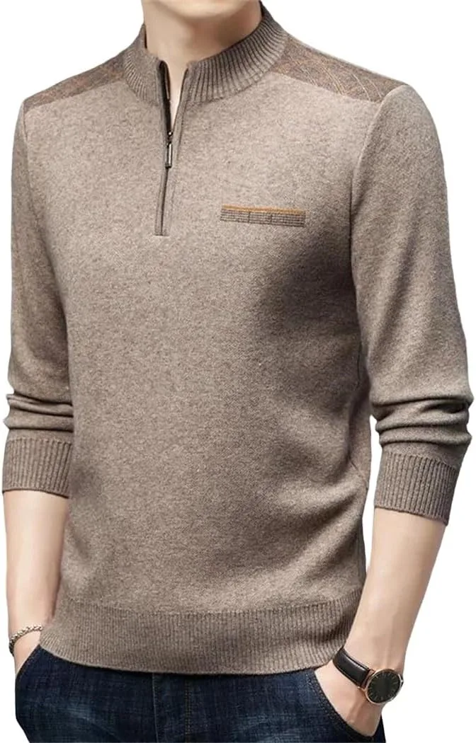 Мужской вязаный свитер с полузастежкой и лоскутным узором
Мужской вязаный свитер с полузастежкой и лоскутным узором