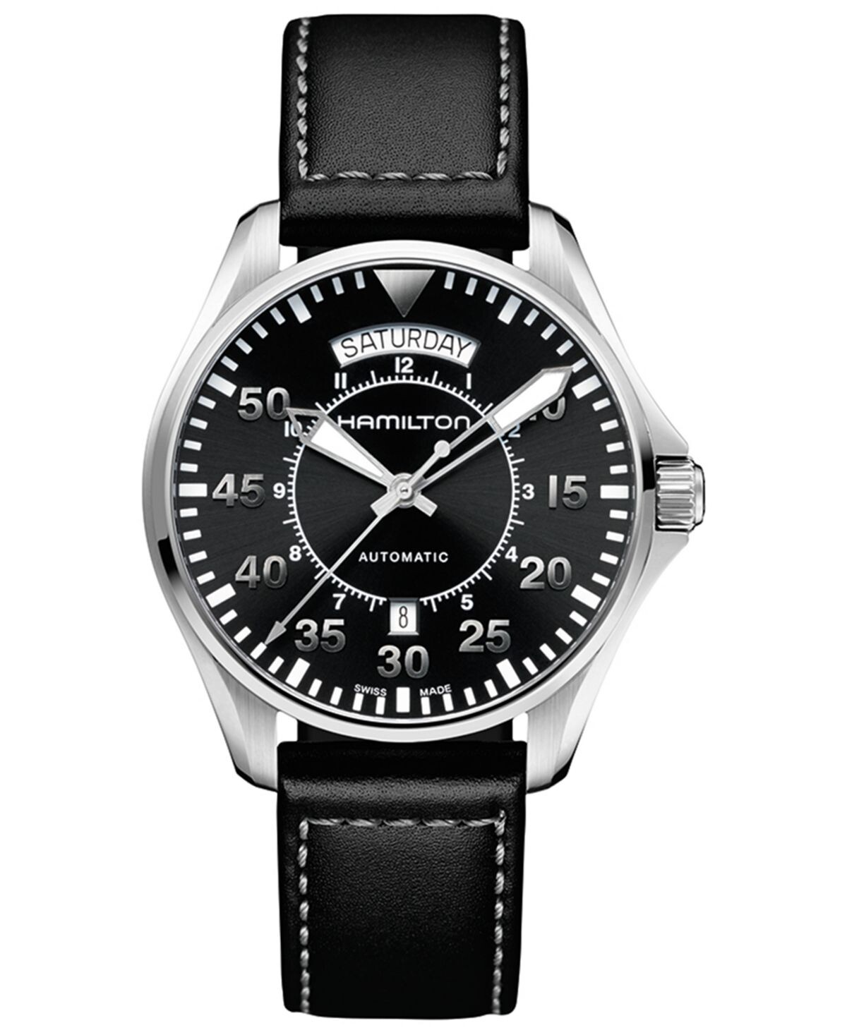 Мужские швейцарские автоматические часы цвета хаки Pilot с черным кожаным ремешком, 42 мм Hamilton
Мужские швейцарские автоматические часы цвета хаки Pilot с черным кожаным ремешком, 42 мм Hamilton