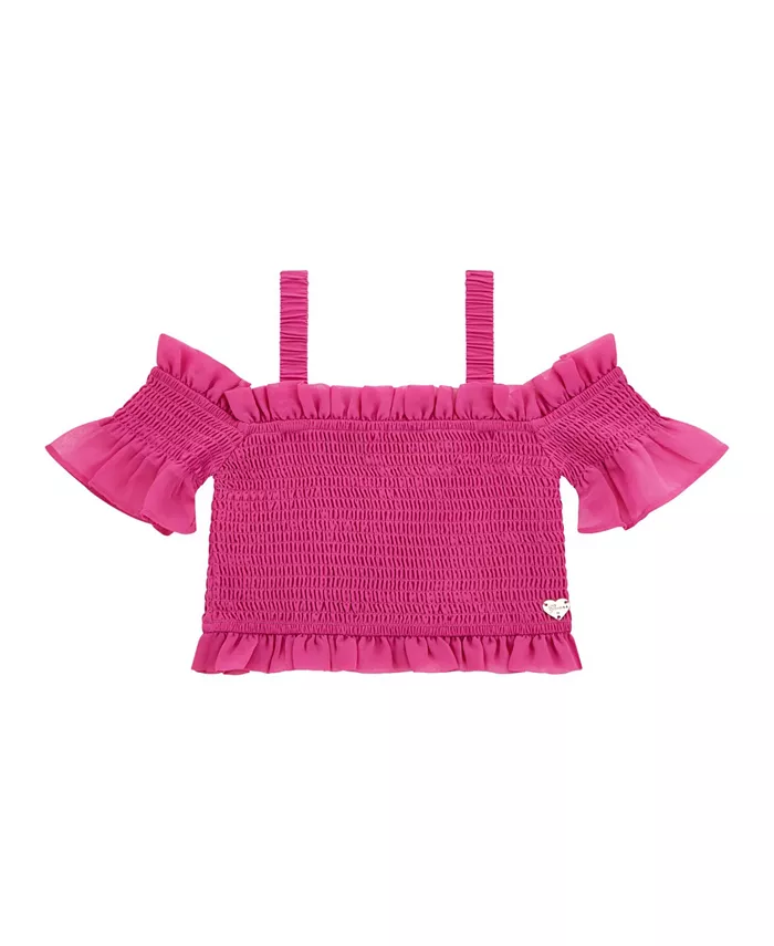 Топ с открытыми плечами из шифона Big Girls GUESS, розовый 
Топ с открытыми плечами из шифона Big Girls GUESS, розовый