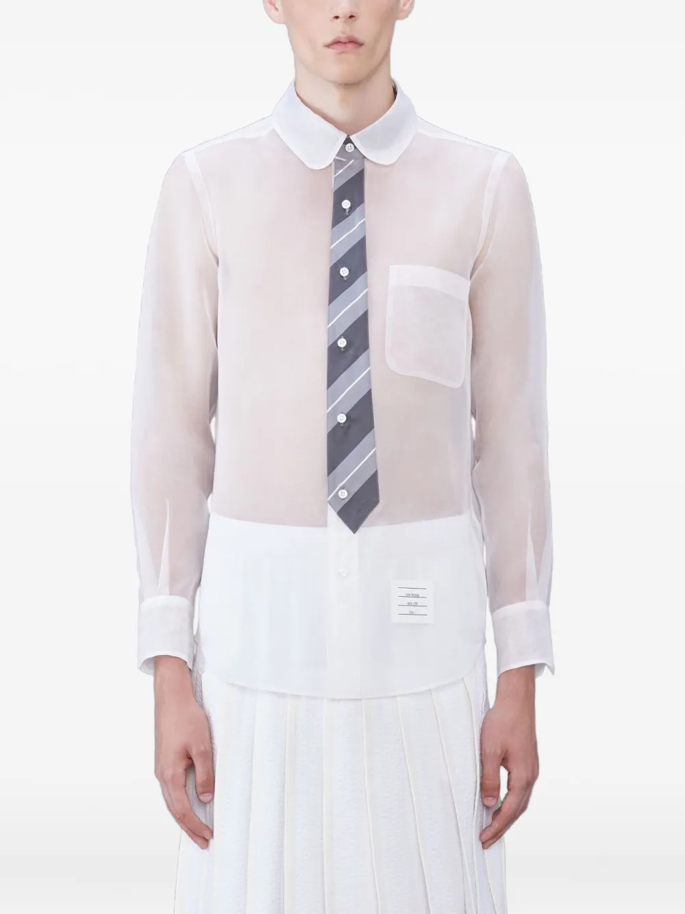 Прозрачная рубашка с круглым воротником THOM BROWNE, белый 
Прозрачная рубашка с круглым воротником THOM BROWNE, белый