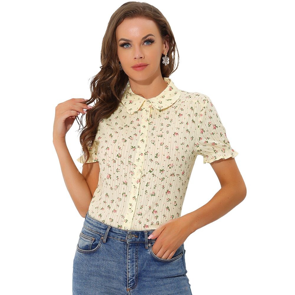 Женская хлопковая рубашка с короткими рукавами и воротником Питера Пэна с цветочным принтом ALLEGRA K, бежевый
Женская хлопковая рубашка с короткими рукавами и воротником Питера Пэна с цветочным принтом ALLEGRA K, бежевый