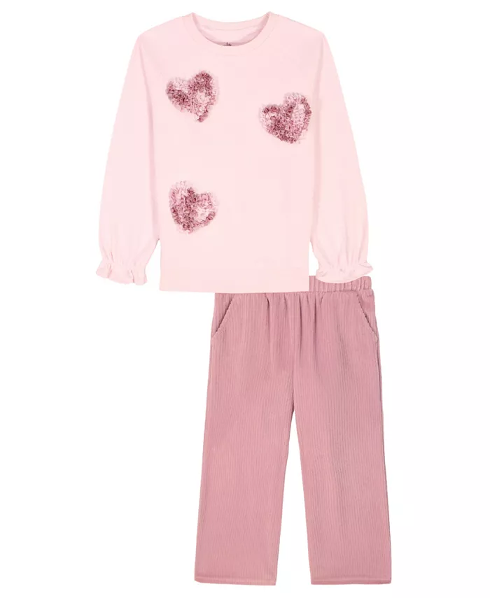 Детский комплект для девочек: топ с аппликацией в виде сердца и брюки-клеш Kids Headquarters
Детский комплект для девочек: топ с аппликацией в виде сердца и брюки-клеш Kids Headquarters