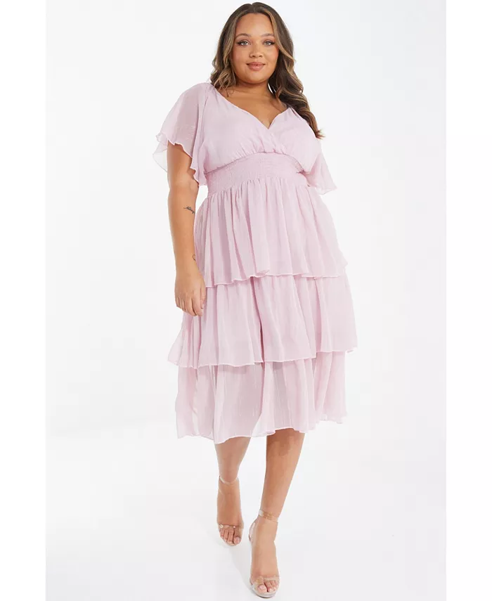 Платье большого размера из шифона с блестками, многоуровневое QUIZ, розовый