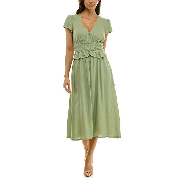 Женское платье миди с присборенным поясом и баской Maison Tara, Sage
Женское платье миди с присборенным поясом и баской Maison Tara, Sage