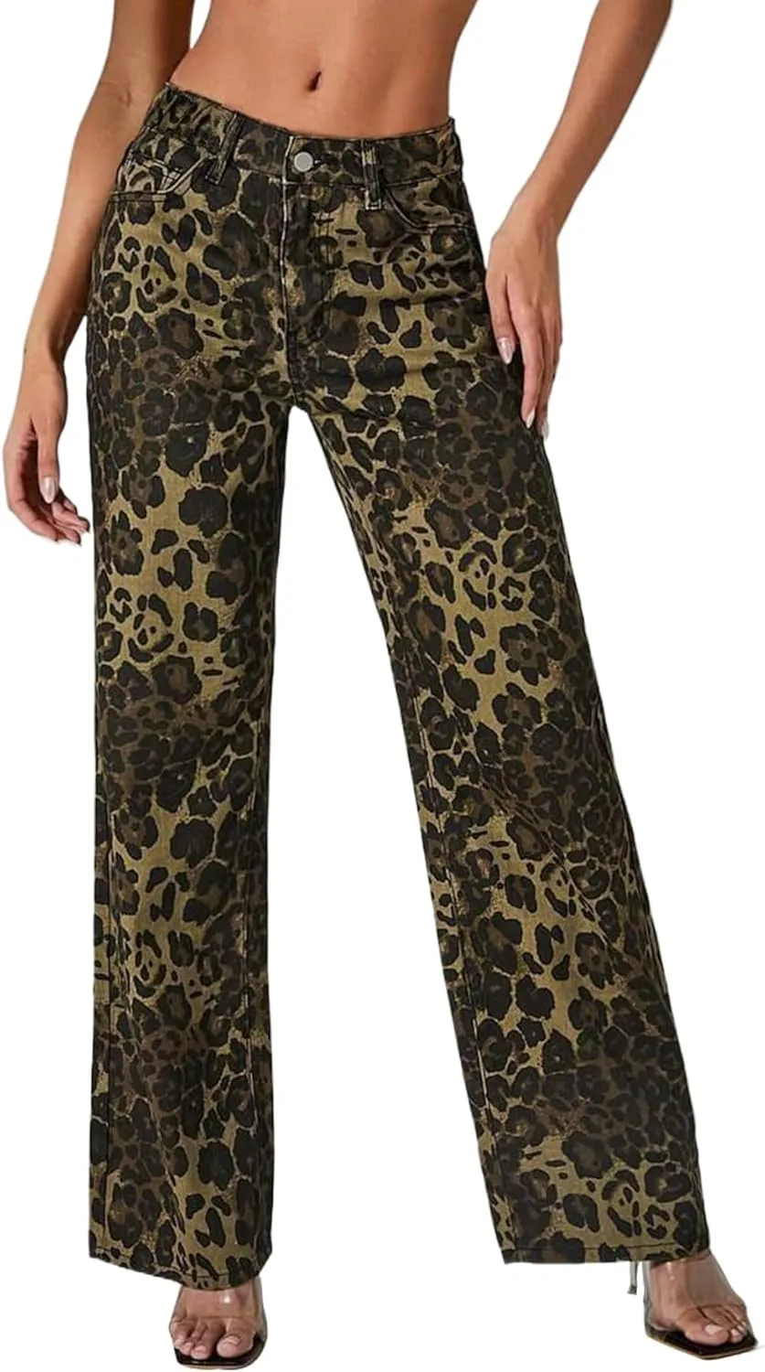Kedera Women's Leopard Printed Wide Leg Jeans
Kedera Women's Leopard Printed Wide Leg Jeans