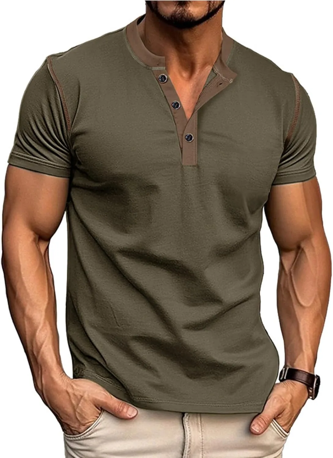 Мужская футболка Henley с коротким рукавом и контрастным воротником tobchonp
Мужская футболка Henley с коротким рукавом и контрастным воротником tobchonp
