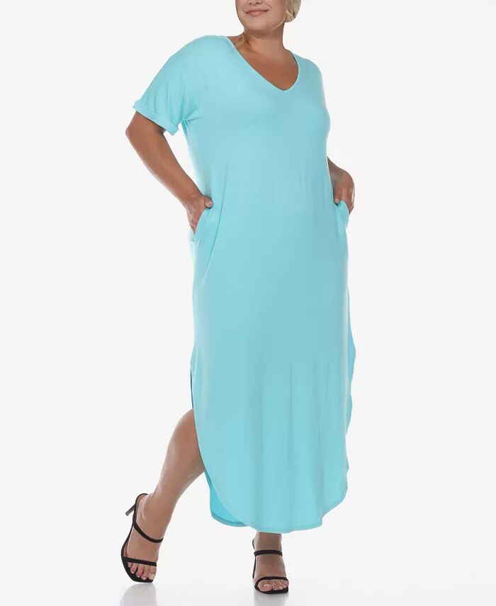 Платье макси с коротким рукавом и V-образным вырезом больших размеров White Mark, синий 
Платье макси с коротким рукавом и V-образным вырезом больших размеров White Mark, синий