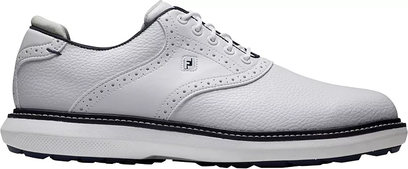 Мужские кроссовки для гольфа FootJoy Traditions без шипов, белый/темно-синий
Мужские кроссовки для гольфа FootJoy Traditions без шипов, белый/темно-синий