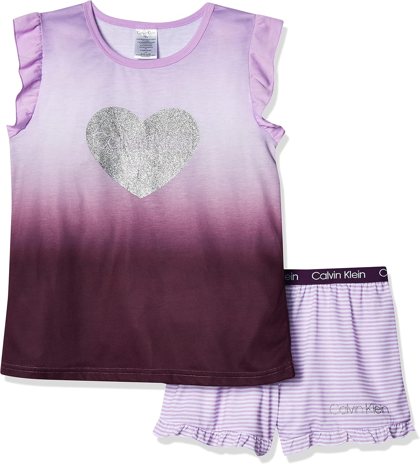 Комплект пижамы для девочек Calvin Klein из двух предметов: футболка и шорты, Logo Purple/Lilac Mini Stripe
Комплект пижамы для девочек Calvin Klein из двух предметов: футболка и шорты, Logo Purple/Lilac Mini Stripe